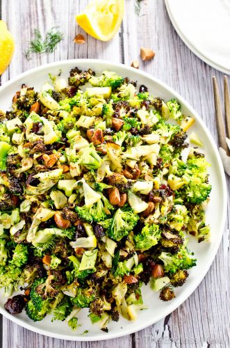 Roasted broccoli salad with lemons and almonds