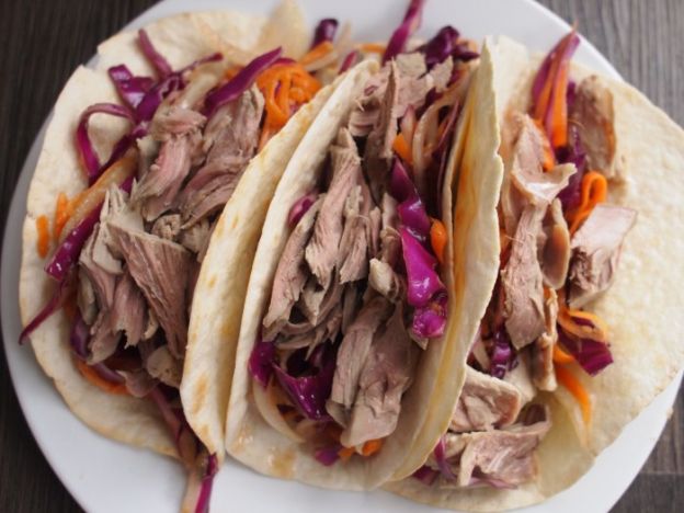 Roasted duck tacos with Asian Coleslaw