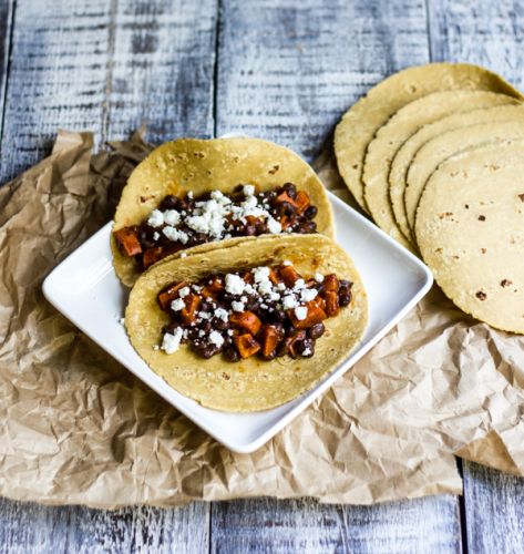 Roasted Sweet Potato and Black Bean Tacos With Goat Cheese