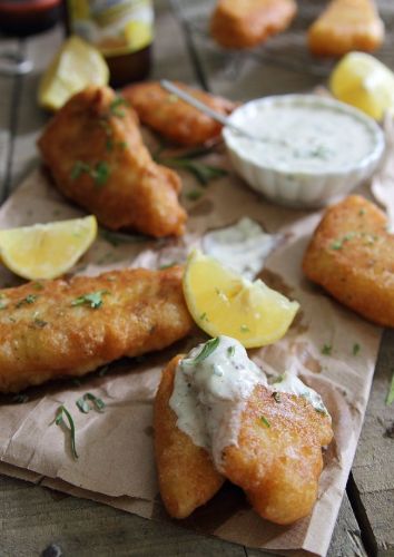 Rosemary Cornmeal Beer Battered Fish with Tangy Yogurt Remoulade