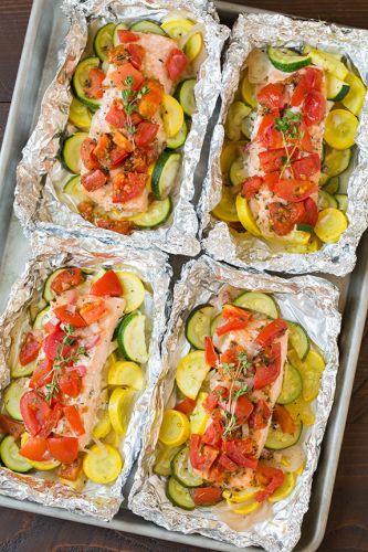 Salmon and summer veggies in foil