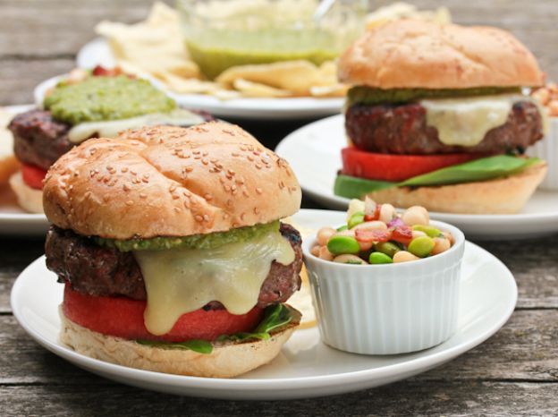 Salsa Verde Burgers With Fontina, Watermelon and Basil