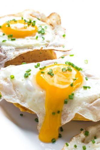 Savory Cheddar and Chive Waffles with a Fried Egg