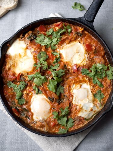 Shakshuka with spinach and feta (North Africa)