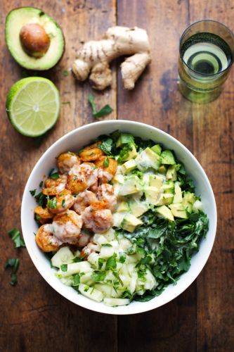 shrimp and avocado salad with miso dressing