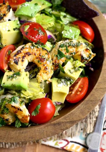 Shrimp and avocado taco salad