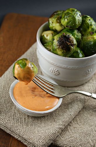 Roasted brussels sprouts with sriracha aioli