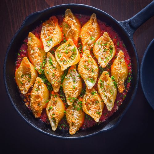 Skillet Goats Cheese Stuffed Pasta Shells