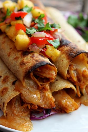 Slow Cooker Hawaiian BBQ Chicken Taquitos