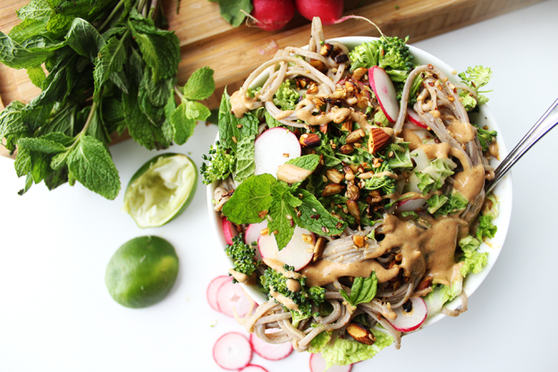 Soba Noodle Salad Bowl with Almond Lime Vinaigrette