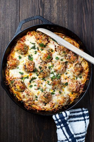 Cheesy Baked Spaghetti and Meatballs