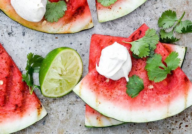 Spicy Grilled Watermelon with Creme Fraiche