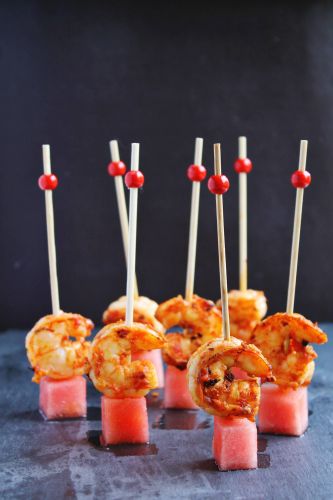 Spicy Harissa Shrimp and Watermelon Bites