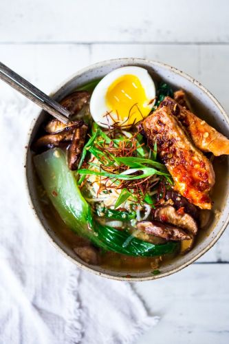 Spicy Miso Ramen with Chili Roasted Salmon & Bok Choy