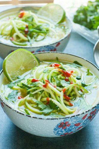 Spicy Sriracha lime chicken zoodle soup