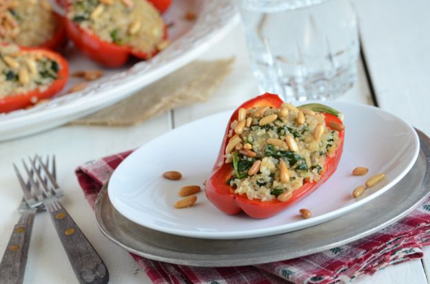 Spinach & Bulgur Wheat Stuffed Red Peppers