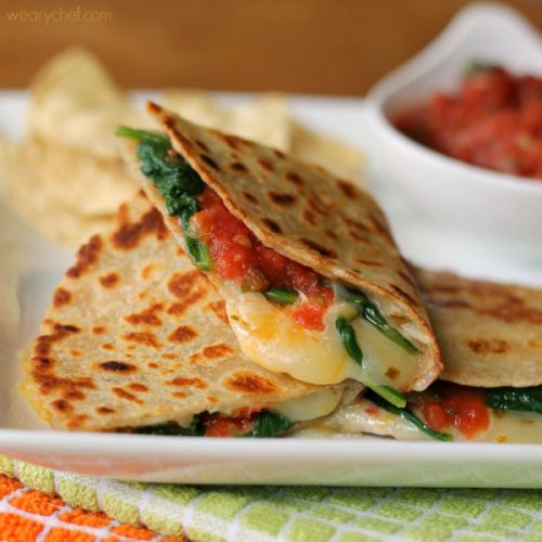 Spicy spinach quesadillas