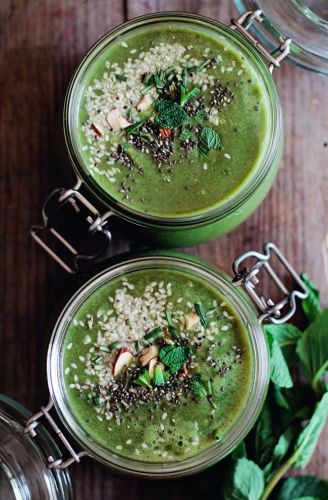 Spring greens soup with baked parsnip fries