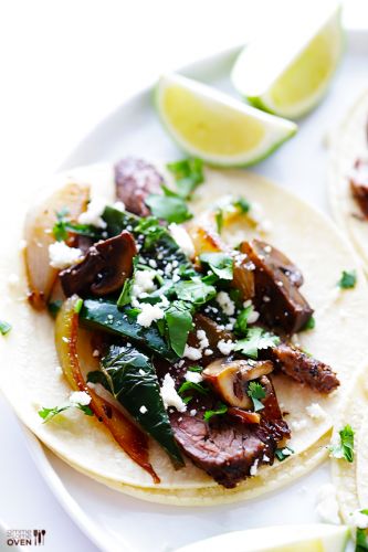 Steak, Poblano and Mushroom Tacos