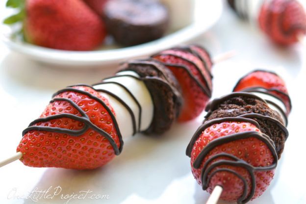 Strawberry brownie skewers