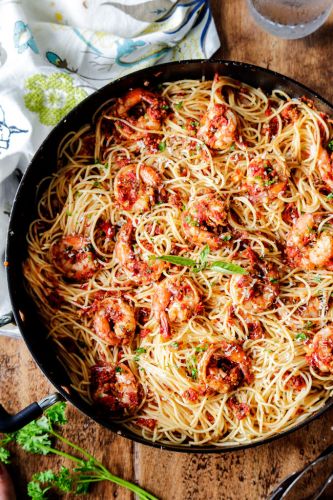 20-minute sun-dried tomato basil shrimp pasta