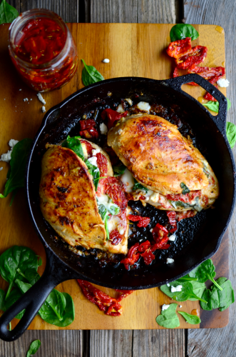 Sun-dried tomato spinach and cheese stuffed chicken