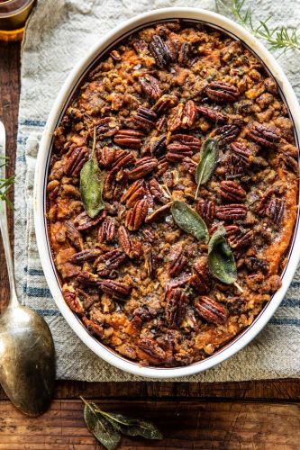 Bourbon Sweet Potato Casserole with Sweet'n'Savory Bacon Pecans