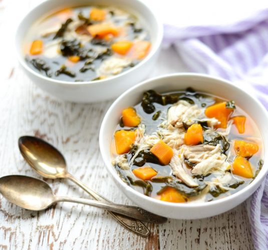 Slow Cooker Chicken, Kale, and Sweet Potato Soup