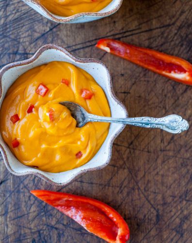 Sweet potato red pepper and coconut milk soup