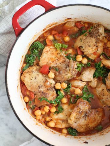 Tabasco Braised Chicken with Chickpeas and Kale