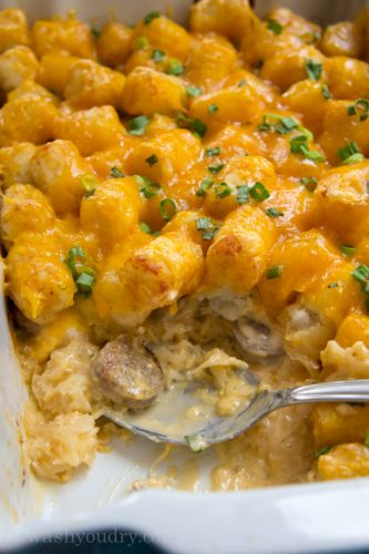 Tater tot bratwurst casserole