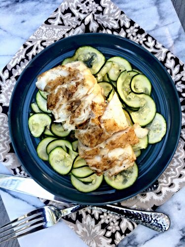 Thai Marinated Grilled Fish Fillets Over Zucchini Noodles