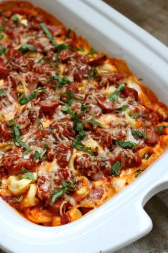 Tortellini Lasagna Casserole With Smoked Sausage