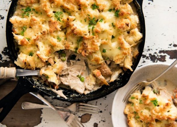 Turkey Pot Pie with Garlic Bread Topping