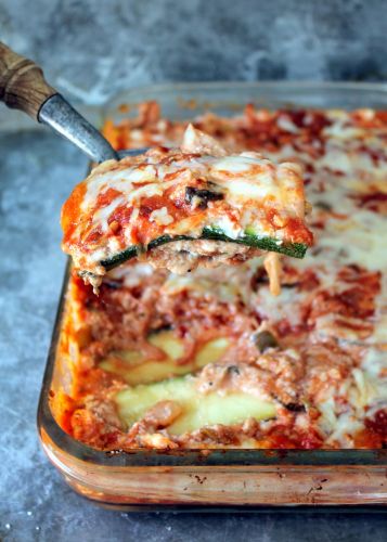 Low Carb Zucchini Lasagna with Spicy Turkey Meat Sauce