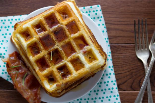 Ultra Crispy Overnight Bacon and Rosemary Yeasted Waffles