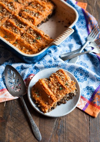 Vegan sweet potato and lentil shepherd's pie