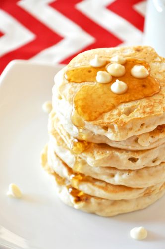 White chocolate macadamia nut pancakes